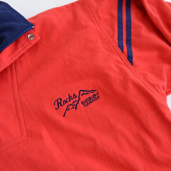 Vintage 90's  Windswept Red Navy Quarter Zip Double Lined Cotton Blend Sweater M - Picture 9 of 10